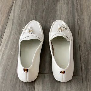 White leather loafers